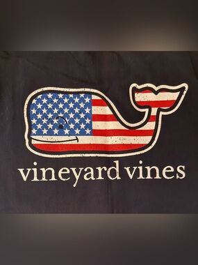 Vineyard Vines Whale Logo Tee - Navy with Red, White, Blue Flag